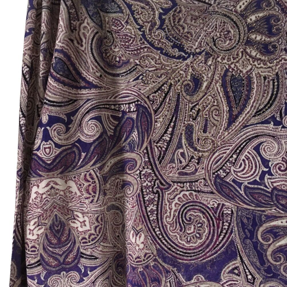 Chico's Women's Velvet Top Sweater Size 3 Paisley Floral Boho Metallic Embellish - Picture 8 of 10